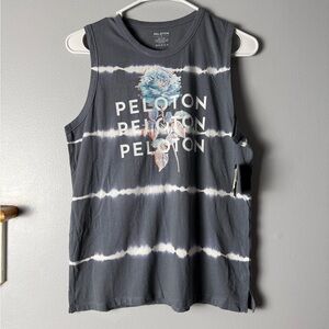 Peloton Black and White Tie-Dye Logo Muscle Tank with Floral Graphic